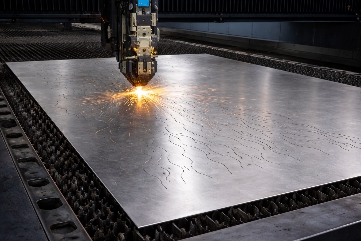 Laser cutting metal forms for a Bickley sculpture — precision fabrication in progress
