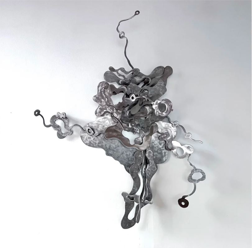 Steve Bickley — Water Nymph, stainless steel wall relief with organic flowing forms
