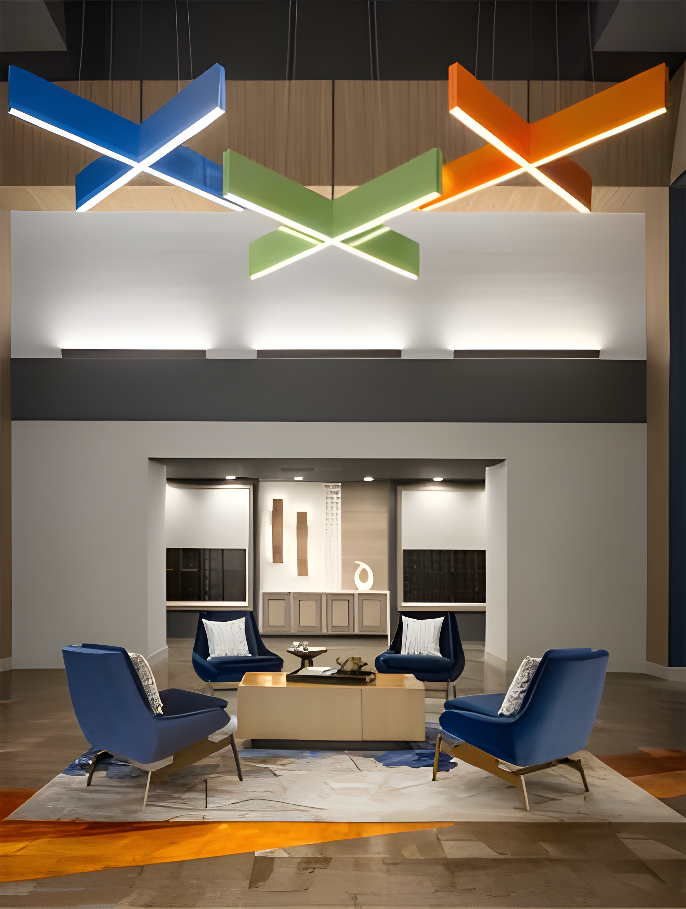 Custom decorative pieces in a hospitality space